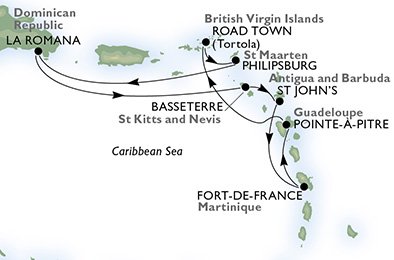 Martinica, Guadalupe, Ilhas Virgens (Reino Unido), St. Maarten, República Dominicana, São Cristóvão e Nevis, Antígua e Barbuda