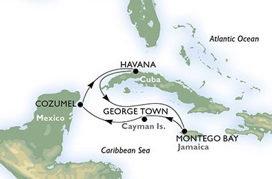 Cuba, Jamaica, Ilhas Cayman, México