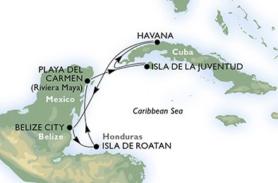 Cuba, Belize, Honduras, México