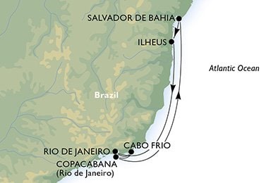 Rio de Janeiro, Cabo Frio, Copacabana, Salvador, Ilhéus, Rio de Janeiro