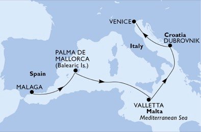crociera msc U6EW itinerario della crociera in
spagna, malta, croazia, italia su MSC POESIA