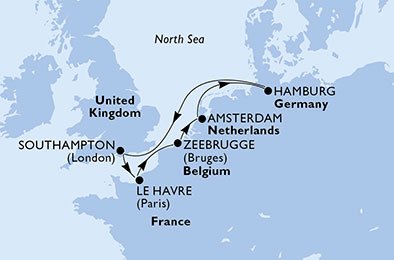 crociera msc U742 itinerario della crociera in
germania, regno unito, francia, belgio, olanda su MSC MAGNIFICA