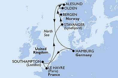 crociera msc U747 itinerario della crociera in
germania, regno unito, francia, norvegia su MSC MAGNIFICA