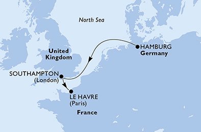 crociera msc U750 itinerario della crociera in
germania, regno unito, francia su MSC MAGNIFICA