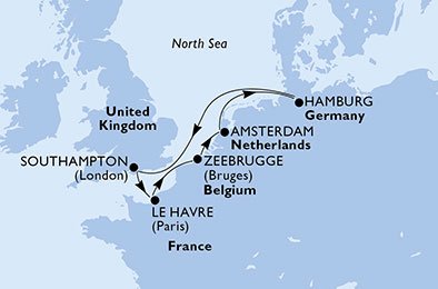 crociera msc U75G itinerario della crociera in
francia, belgio, olanda, germania, regno unito su MSC MAGNIFICA