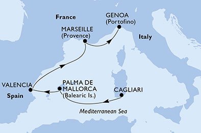 crociera msc U7E7 itinerario della crociera in
italia, spagna, francia su MSC DIVINA