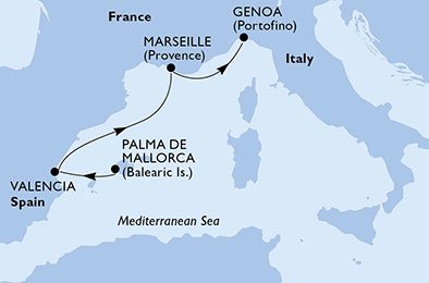 crociera msc U7E8 itinerario della crociera in
spagna, francia, italia su MSC DIVINA