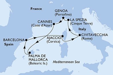 crociera msc U7EC itinerario della crociera in
italia, francia, spagna su MSC FANTASIA