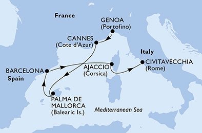 crociera msc U7F9 itinerario della crociera in
italia, francia, spagna su MSC FANTASIA