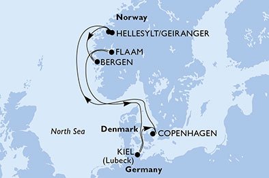crociera msc U7LC itinerario della crociera in
danimarca, norvegia, germania su MSC PREZIOSA