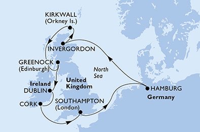 crociera msc U7NY itinerario della crociera in
germania, regno unito, irlanda su MSC MERAVIGLIA
