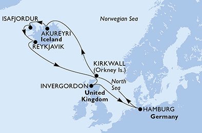 crociera msc U7O0 itinerario della crociera in
germania, regno unito, islanda su MSC MERAVIGLIA