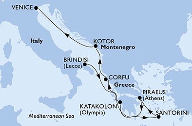 crociera msc U7VW itinerario della crociera in
italia, grecia, montenegro su MSC MUSICA