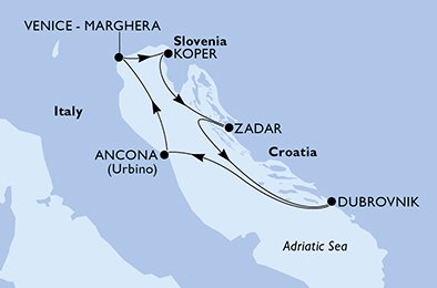 crociera msc U7ZB itinerario della crociera in
italia, slovenia, croazia su MSC SINFONIA