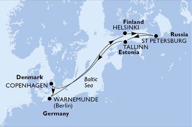 crociera msc U80Z itinerario della crociera in
germania, finlandia, russia, estonia, danimarca su MSC ORCHESTRA