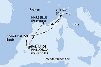 crociera msc U815 itinerario della crociera in
italia, francia, spagna su MSC ORCHESTRA
