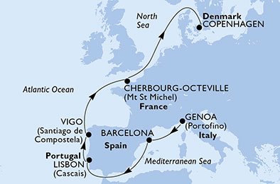 crociera msc U81D itinerario della crociera in
italia, spagna, portogallo, francia, danimarca su MSC ORCHESTRA