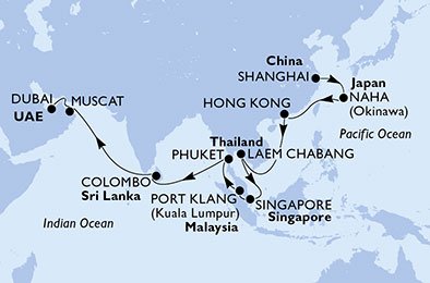 crociera msc U8J8 itinerario della crociera in
cina, giappone, hong kong, tailandia, singapore, malesia, sri lanka, oman, emirati arabi uniti su MSC SPLENDIDA