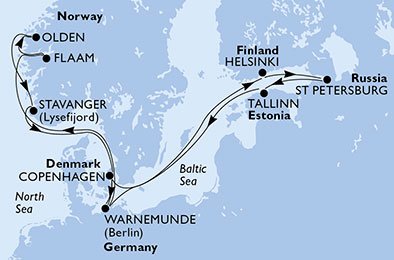 crociera msc U8LG itinerario della crociera in
danimarca, germania, finlandia, russia, estonia, norvegia su MSC ORCHESTRA