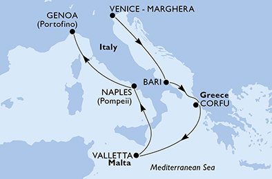 crociera msc U8Y6 itinerario della crociera in
italia, grecia, malta su MSC POESIA