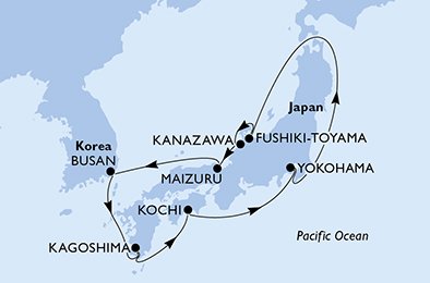 crociera msc U8YB itinerario della crociera in
giappone, repubblica di corea su MSC SPLENDIDA
