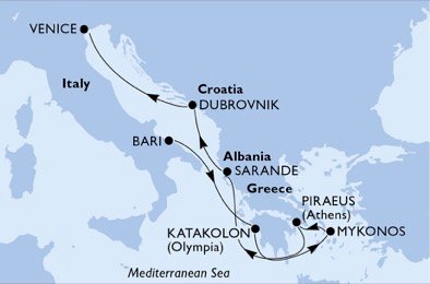 crociera msc U923 itinerario della crociera in
italia, grecia, albania, croazia su MSC POESIA