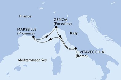 crociera msc U98X itinerario della crociera in
francia, italia su MSC DIVINA