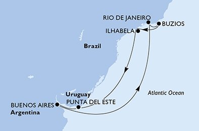 crociera msc U9B8 itinerario della crociera in
argentina, brasile, uruguay su MSC ORCHESTRA