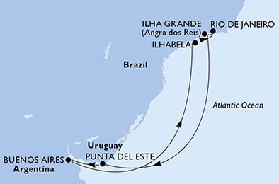 crociera msc U9BA itinerario della crociera in
argentina, brasile, uruguay su MSC ORCHESTRA
