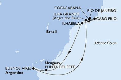 crociera msc U9BC itinerario della crociera in
argentina, brasile, uruguay su MSC ORCHESTRA