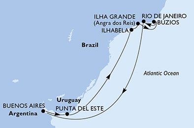 crociera msc U9BG itinerario della crociera in
argentina, uruguay, brasile su MSC ORCHESTRA