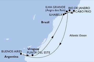 crociera msc U9BL itinerario della crociera in
argentina, uruguay, brasile su MSC ORCHESTRA