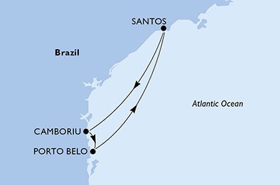 crociera msc U9HM itinerario della crociera in
santos, camboriu, porto belo, santos su MSC SEAVIEW