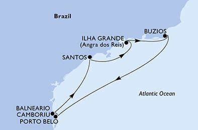crociera msc U9HR itinerario della crociera in
santos, ilha grande, buzios, porto belo, camboriu, santos su MSC SEAVIEW