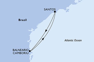 crociera msc U9HY itinerario della crociera in
santos, camboriu, santos su MSC SEAVIEW