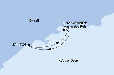 crociera msc U9I4 itinerario della crociera in
santos, ilha grande, santos su MSC SEAVIEW