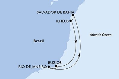 crociera msc U9NL itinerario della crociera in
rio de janeiro, salvador da bahia, ilheus, buzios, rio de janeiro su MSC FANTASIA