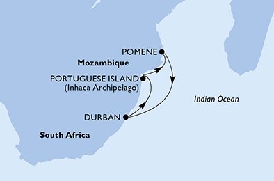 crociera msc U9O6 itinerario della crociera in
sudafrica, mozambico su MSC MUSICA