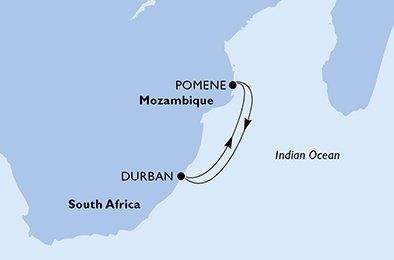 crociera msc U9O7 itinerario della crociera in
sudafrica, mozambico su MSC MUSICA
