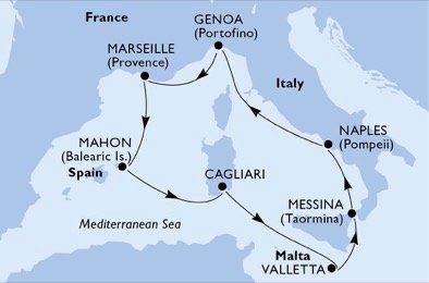crociera msc U9Q4 itinerario della crociera in
italia, francia, spagna, malta su MSC OPERA