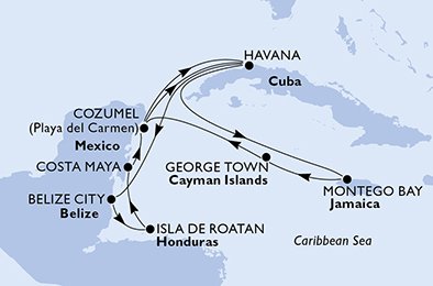 crociera msc U9TK itinerario della crociera in
cuba, belize, honduras, messico, giamaica, isole cayman su MSC ARMONIA