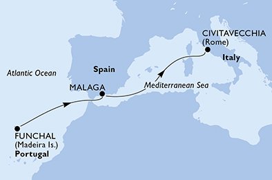 crociera msc U9TL itinerario della crociera in
portogallo, spagna, italia su MSC ORCHESTRA