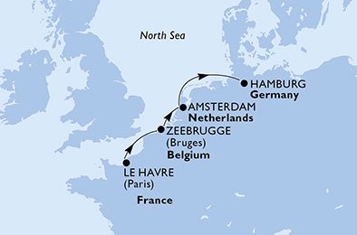 crociera msc U9W3 itinerario della crociera in
francia, belgio, olanda, germania su MSC MAGNIFICA