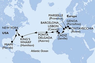 crociera msc U9YY itinerario della crociera in
italia, francia, spagna, portogallo, bermuda, usa su MSC DIVINA