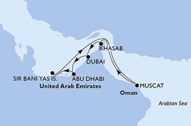 crociera msc UABU itinerario della crociera in
emirati arabi uniti, oman su MSC SPLENDIDA