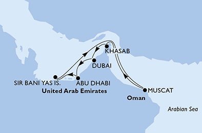 crociera msc UACJ itinerario della crociera in
emirati arabi uniti, oman su MSC SPLENDIDA