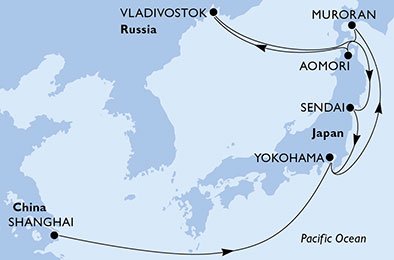 crociera msc UAES itinerario della crociera in
cina, giappone, russia su MSC SPLENDIDA