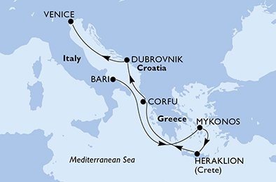 crociera msc UAIC itinerario della crociera in
italia, grecia, croazia su MSC LIRICA