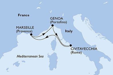 crociera msc UAML itinerario della crociera in
italia, francia su MSC DIVINA