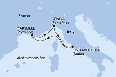 crociera msc UAQV itinerario della crociera in
italia, francia su MSC DIVINA